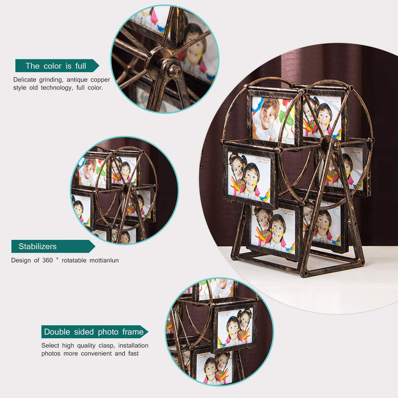 Rotating Ferris Wheel Picture Frame, Desk Table Top Vintage Photo Frames, Personalized Family Photo Frame Shows for 12 Photos Home Décor Christmas Birthday Gifts (Style 2) - Gift Guide