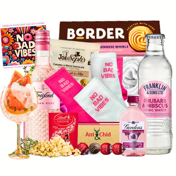 Pink Gin Positive Thinking of You Gift Set Hamper for Women|Cheer Up Gift| Gin and Chocolate Gifts for Her| BestFriend Gifts for Women|Thinking of You Inspirational Positive Wishes