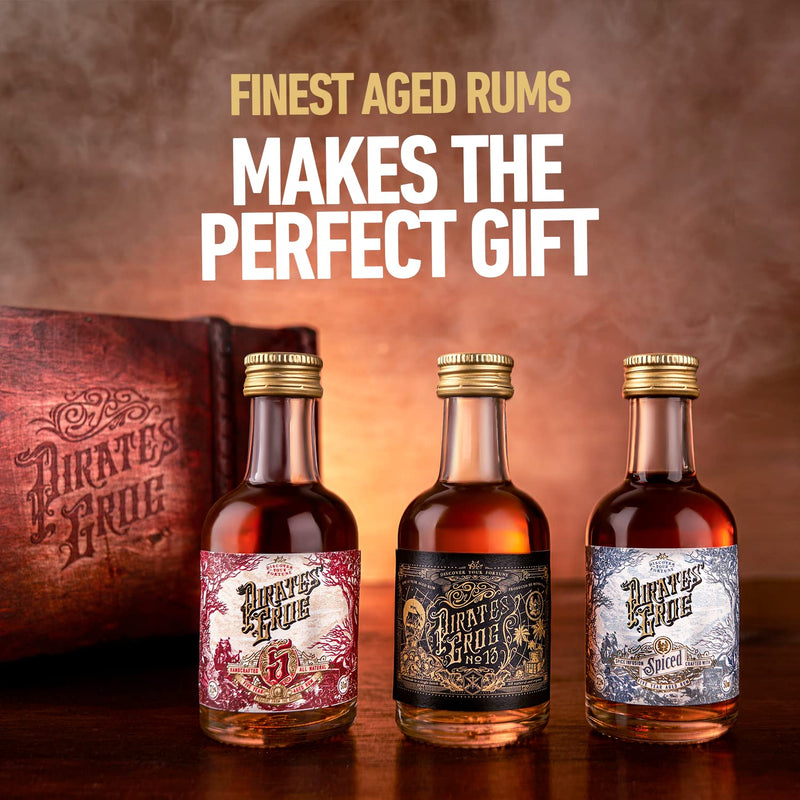 Pirate's Grog Miniatures Gift Set of 3 Rums | Premium Blend | Alcohol Content: Five Year - 37.5%, No.13-40%, Spiced - 37.5% | 3 x 50ml Bottles