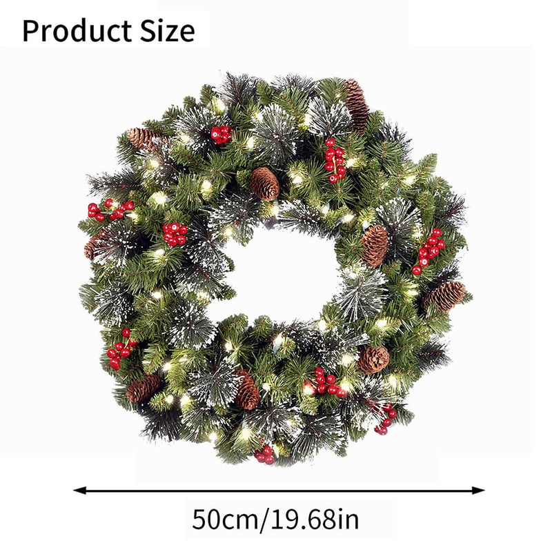 FOUDAY Christmas Wreath for Front Door, Artificial Christmas Wreath with LED Light, with Pine Cones, Berry Clusters, Frosted Branches, Christmas Decor Indoor Outdoor Home Decorations (50cm/19.86in) - Gift Guide