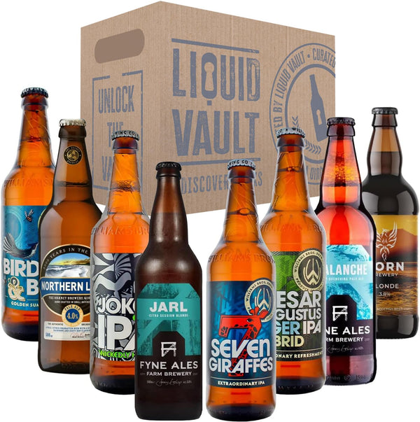 Liquid Vault Scottish Real Ales Mixed Pack - 8 Bottles, 5% ABV - Premium Real Ales from Scotland - Including Fyne, Broughton, Spey Valley, Arran, Williams Bros, Inveralmond