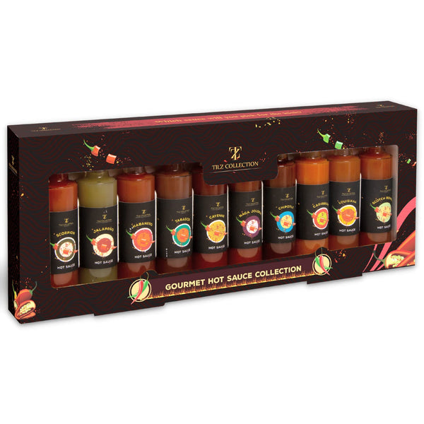 Hot Sauce Gift Set - 10 Gourmet Hot Chilli Sauce Gift Set Collection - Savoury Christmas Set for Chilli and Spicy Sauce Lover - Hot Gifts for Men & Women - Fiery Christmas Food Gifts for Adults - Gift Guide