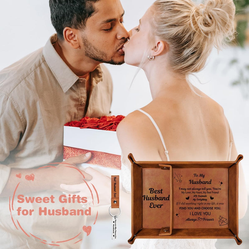 Valentines Gifts for Him, Anniversary Bedside Organiser Gifts for Him Boyfriend Husband, Leather Valet Tray Christmas Husband Gifts from Wife, I Love You Gift for Him Men Birthday Valentines Day Gifts