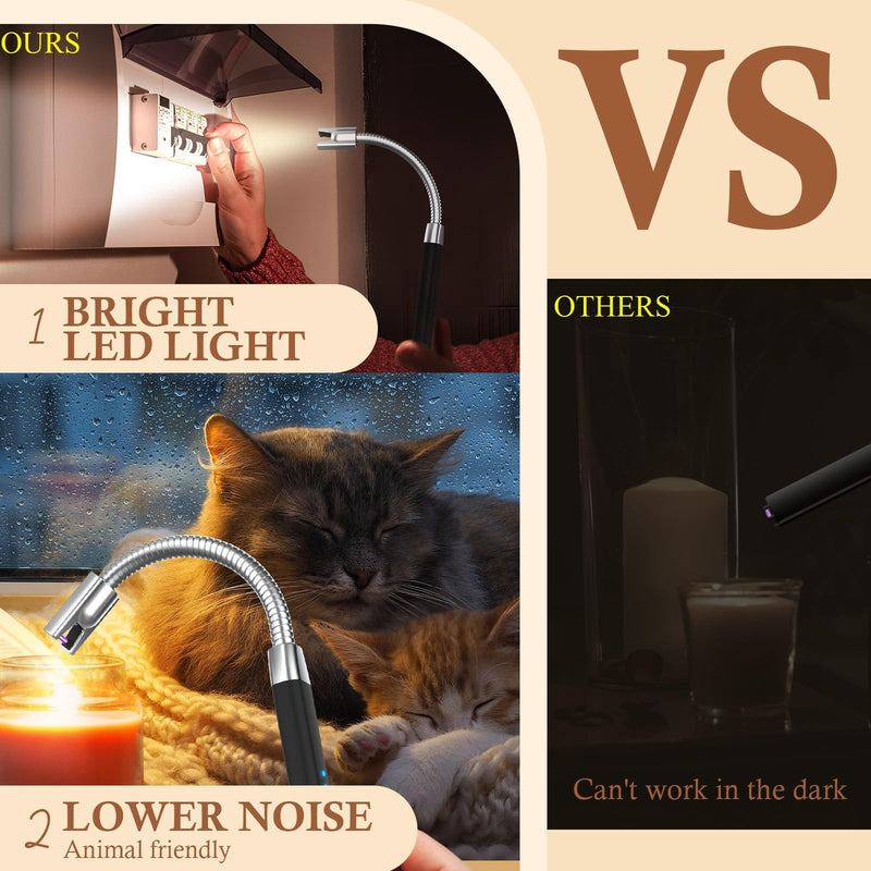 Electric Candle Lighter Gifts for Women, USB C Long Lighter with LED Flashlight Rechargeable Plasma Arc Lighter Long Reach, Wife Sister Ladies Gifts Xmas Presents Christmas Stocking Fillers Women - Gift Guide