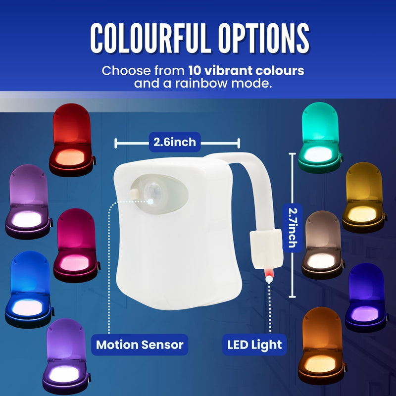 CUQOO Motion Sensor Toilet Night Light – 10 Colour LED | Hygienic, Battery Operated, Universal Fit | Easy Installation & Wide Angle Sensor | Smart New Home Gifts for Bathroom