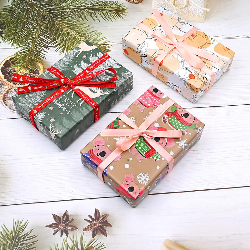 43cm*10m Green Christmas Wrapping Paper Roll Printed With Tree and Elk, Topeedy Recyclable Xmas Wrapping Paper for Christmas Party Gift Boxes Packing-tree - Gift Guide