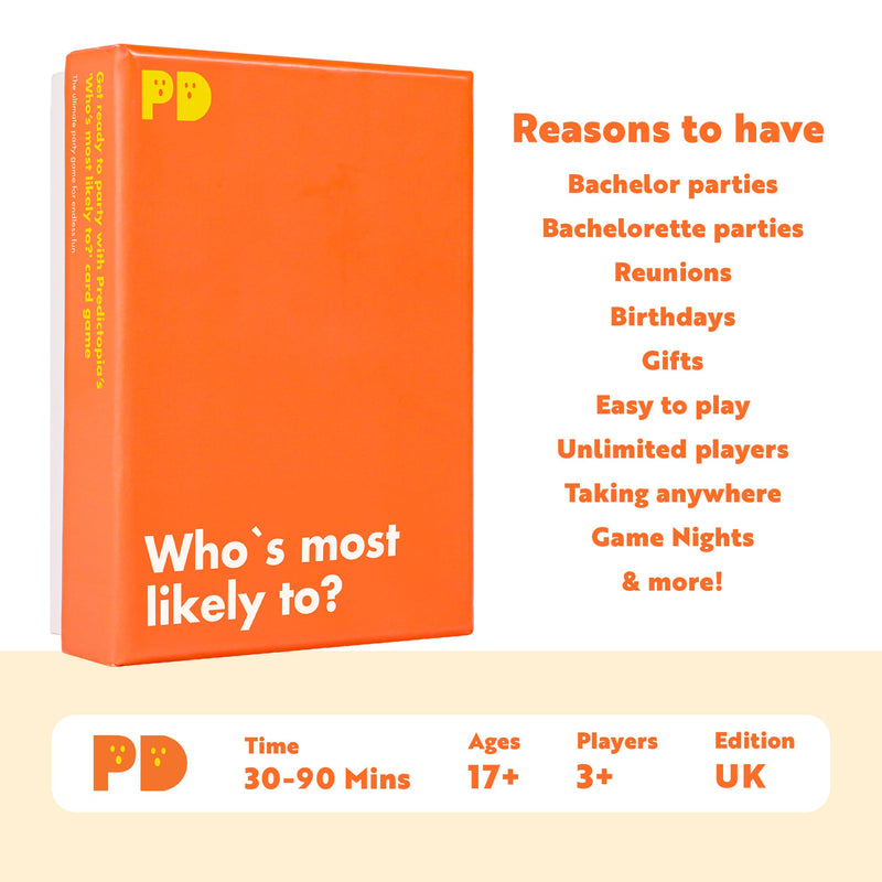 Predictopia 'Who's most likely to?' | Adult Card Game for Hen Parties - Stag Dos - Adults - Families - Students & University Parties | Fun Party Game | Games Night