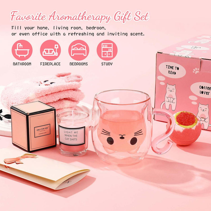 Luka Tech Double Wall Glass Cute Cat Tea Cup Coffe mug, Unique Birthday Gifts ideas Funny Christmas gifts for Women,Wife,Mum,Her,Girl,Teacher,Friends,Mothersday,Valentines