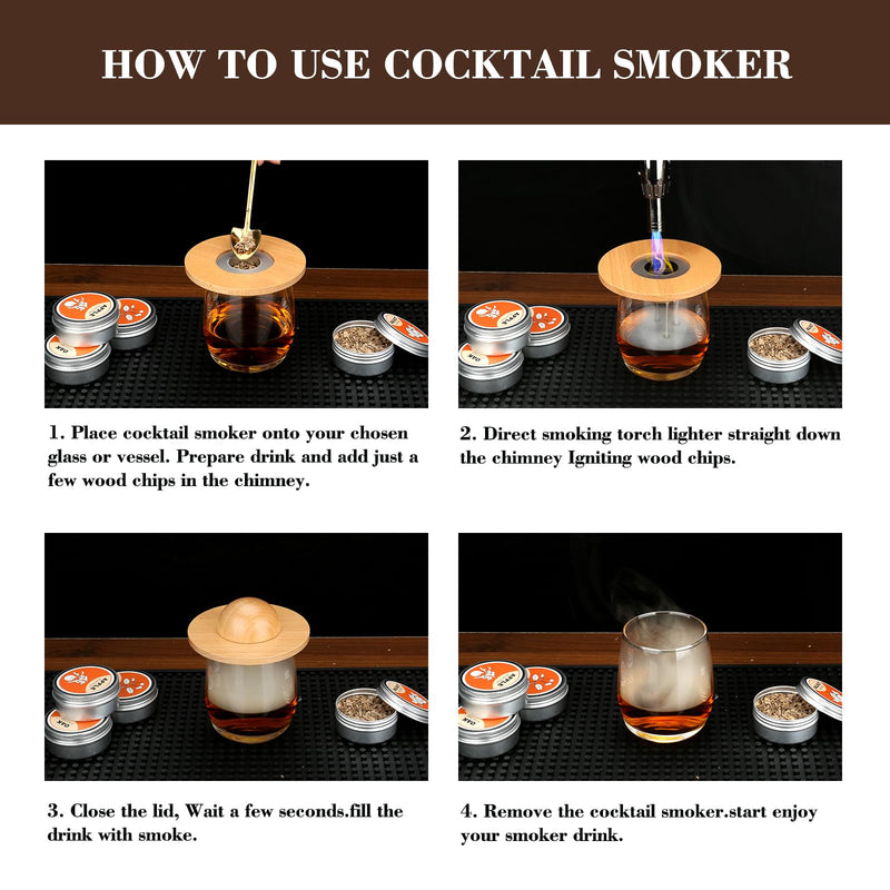 Cocktail Smoker Kit with 4 Wood Chips, Old Fashioned Whiskey Smoker Drinks Kit, Whisky Smoker for Cocktails, Wine, Whiskey, Bourbon, Husband, Dad