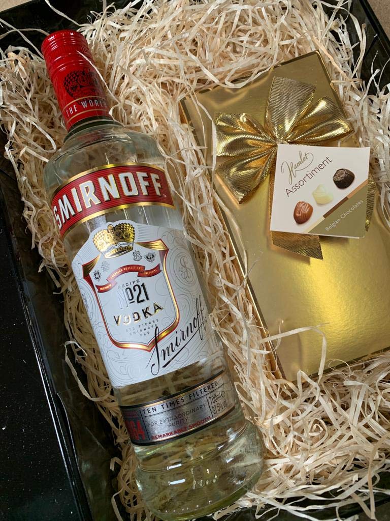 Vodka Gift Set - Smirnoff Vodka and Chocolates Gift Hamper Box - Birthday, Christmas Vodka Gifts for Women and Men