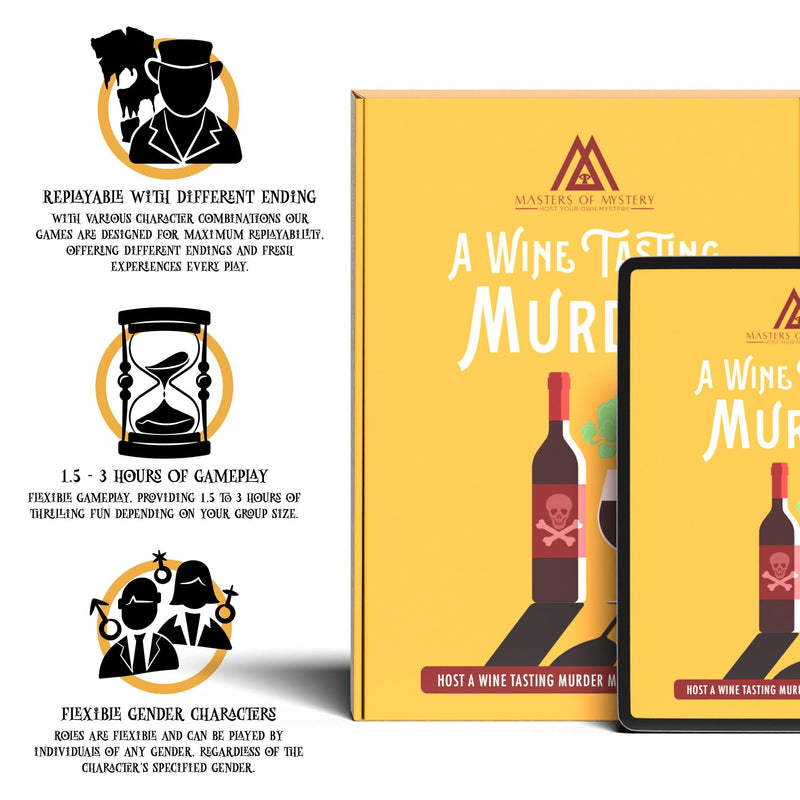 Replay-able A Wine Tasting Themed Murder Mystery Game Kit English 4-20 Players