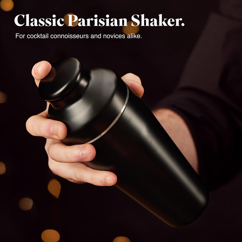 VonShef Cocktail Shaker Set, Black 8pc Set with 600ml Parisian Cocktail Shaker, Professional Bartender Set for Home Bar, Including Strainer, Muddler, Jigger & Other Bar Accessories, Gift Box Included