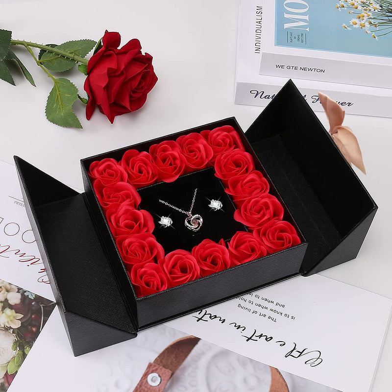 EGEKTBH Gifts for Women, Preserved Eternal Flowers Rose Gift Box with 100 Language Love You Necklace and Earring, Artificial Rose Flowers for Women Girls for Birthday, Valentines Day, Christmas