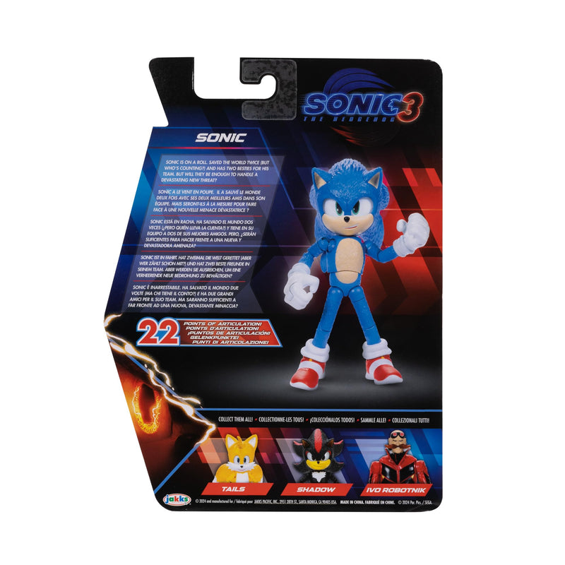 Sonic The Hedgehog Sonic 3 Movie Sonic Collector Toy Figure by Jakks Pacific, Stands 5” / 13 cm Tall, Highly Articulated for Boys/Girls, Officially Licensed 3 Movie, Suggested for Ages 3+