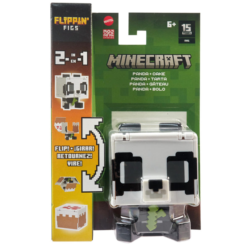 Mattel Minecraft Flippin’ Figs Figures Collection with 2-in-1 Fidget Play, 3.75-in Scale, Large Heads & Pixelated Design (Characters May Vary), HTL48, Black and White - Panda