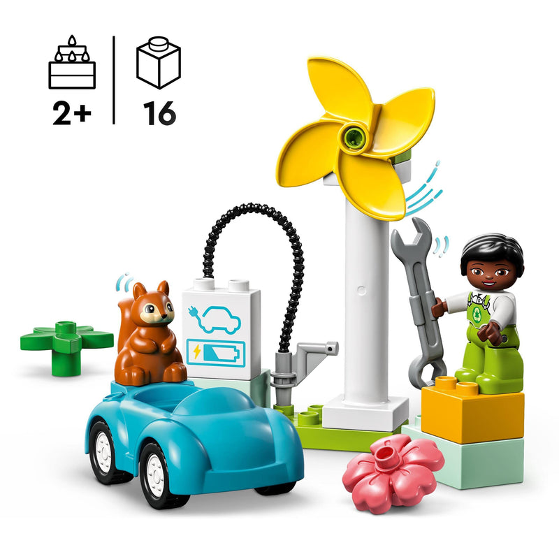 LEGO DUPLO Town Wind Turbine and Electric Car Toy for 2 Plus Year Old Toddlers, Boys and Girls, Educational Toys with Figures, Sustainable Living Playset 10985