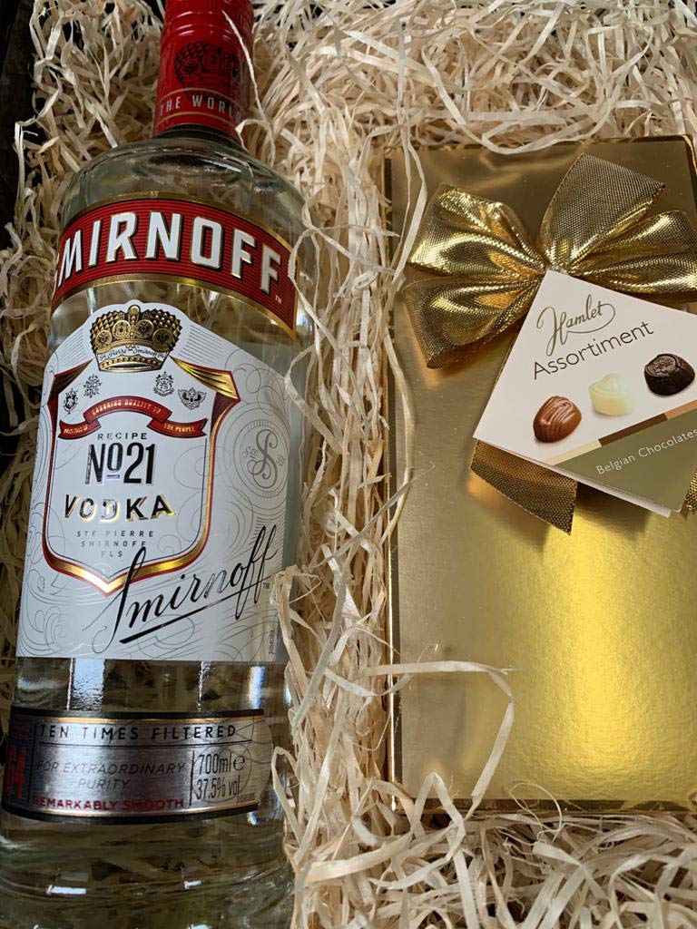 Vodka Gift Set - Smirnoff Vodka and Chocolates Gift Hamper Box - Birthday, Christmas Vodka Gifts for Women and Men