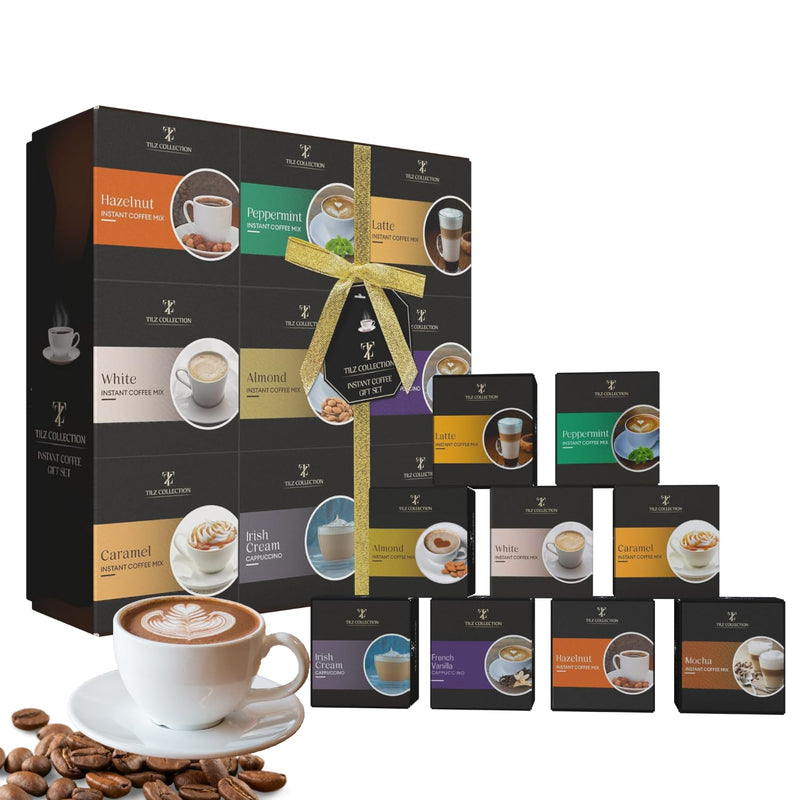 Coffee Gift Set - 9 Instant Coffee Selection Gift Set | Christmas Coffee Gifts For Women & Men |Coffee Selection Of Hazelnut, Caramel, French Vanilla, Irish, Latte, Coffee Gifts For Women (Instant) - Gift Guide