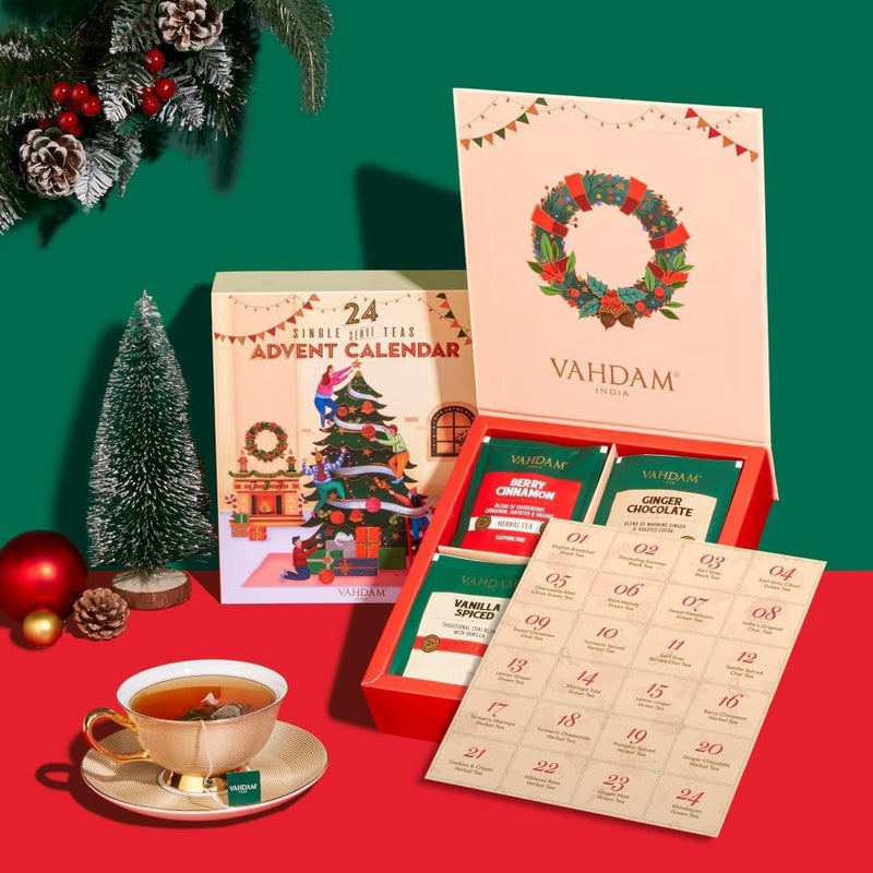 Limited Edition - Advent Calendar 2024 Tea Bags Gift Set | 24 Unique Flavors - Gift Box | Christmas Advent Calendar 2024 for Adults, Advent Calendar 2024 Adult Women and Men | VAHDAM - Gift Guide