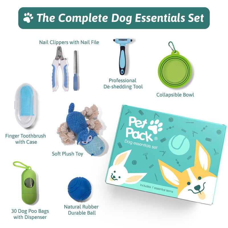 Pet Pack Dog Essentials Set - Puppy Starter Kit for New Owners, Fun Puppy Toys from 8 Weeks Small Dog | Ideal Puppy Essentials and Puppy Grooming Kit | Non-Aggressive chewers - Gift Guide