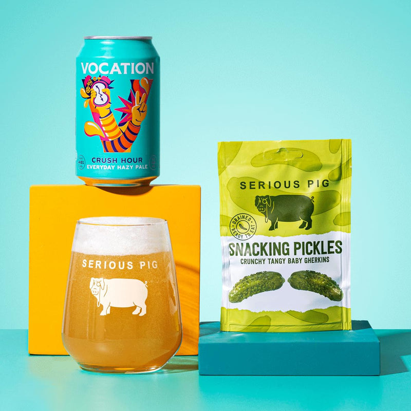 Serious Pig + Vocation Brewery | Craft Beer And Snacks Tasting Experience Gift Box | With Professional Tasting Notes And Glassware (12 Packs) - Gift Guide