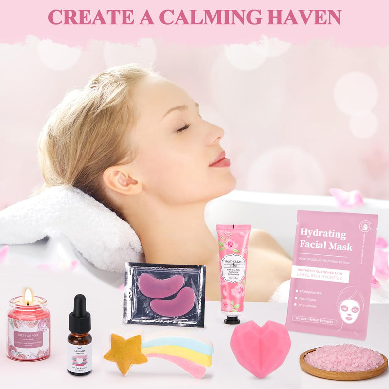 Lavender&Rose Bath Sets Birthday Pamper Gifts for Women Her, Unique Skin Care Self Care Package for Her Relaxation Spa Set Birthday Hampers Get Well Soon Gifts Ideas for Women Best Friend Bestie Mum