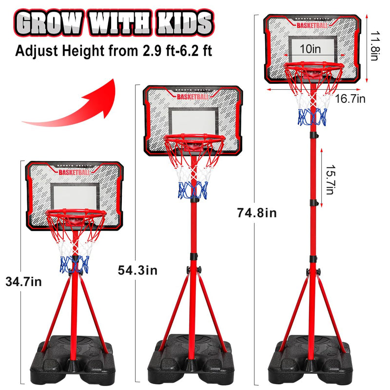 Kids Basketball Hoop and Stand - Portable Basketball Stand Set with 3 Balls 34.7-74.8 inch Adjustable Outdoor & Indoor Ball Games for Kids Toddlers Boys
