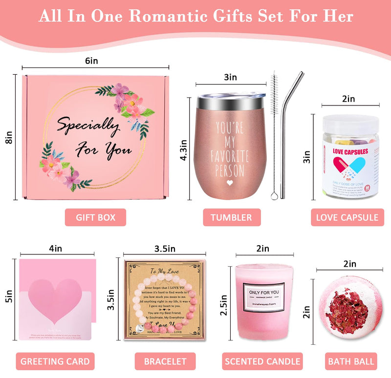 VOLINFO Valentines Day Gifts for Her, Girlfriend, Wife, Women Gifts, Birthday Anniversary Romantic Gifts, Tumbler, Capsules Letter Messages, Christmas Gifts