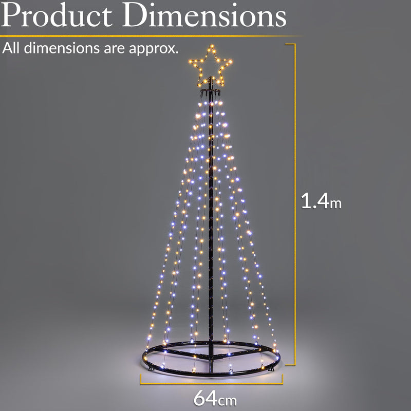 CHRISTOW Maypole Christmas Tree, Light Up Outdoor Decoration, Flashing White and Warm White Micro LED Pyramid Light, Mains Operated (1.4m) - Gift Guide