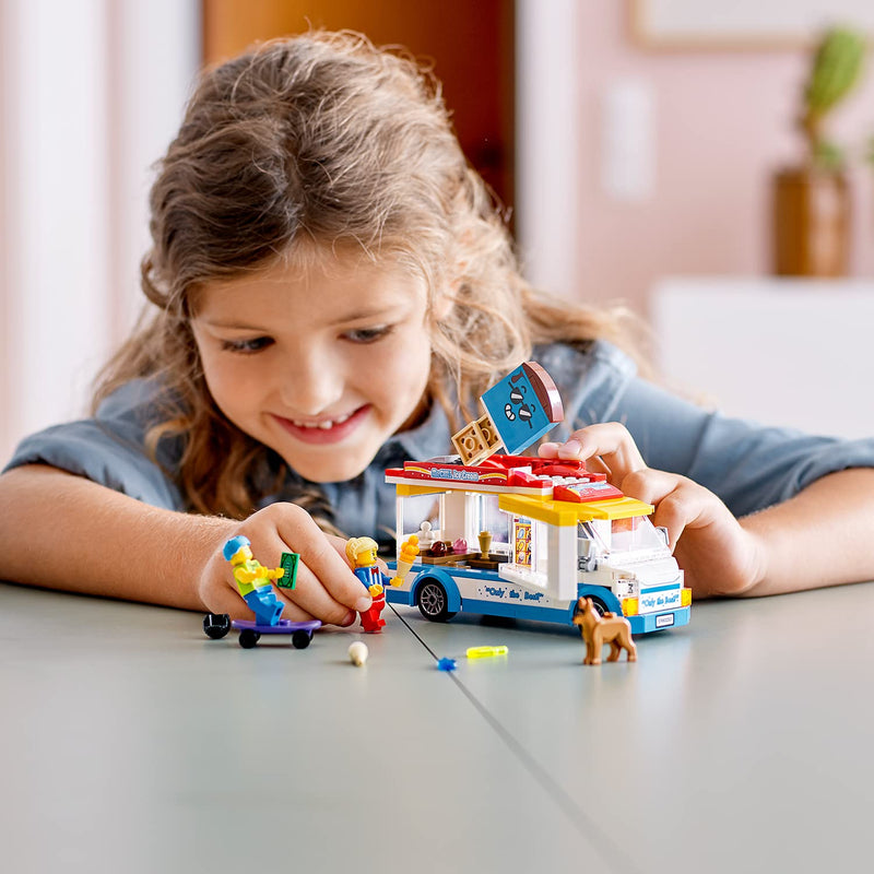 LEGO City Ice-Cream Van 60253 Playset, Featuring an Ice-Cream Van, Ice-Cream Lady and Skateboarder Minifigures, and a Cute Dog Figure; Great Gift for Kids (200 Pieces)