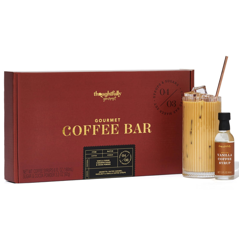 Thoughtfully Gourmet, Coffee Bar Gift Set, Includes 4 Delicious Coffee Syrups, 2 Flavored Sugars and 1 Cocoa Powder to Elevate Your Coffee - Gift Guide