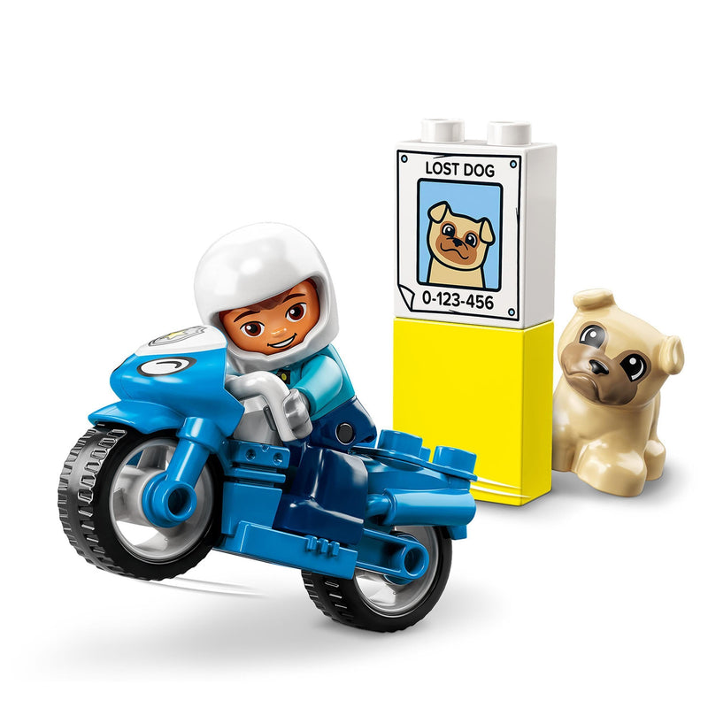 LEGO 10967 DUPLO Town Rescue Police Motorcycle Toy for Toddlers, Boys & Girls 2 Plus Years Old, with Police Officer and Dog Figure, Early Development Toys