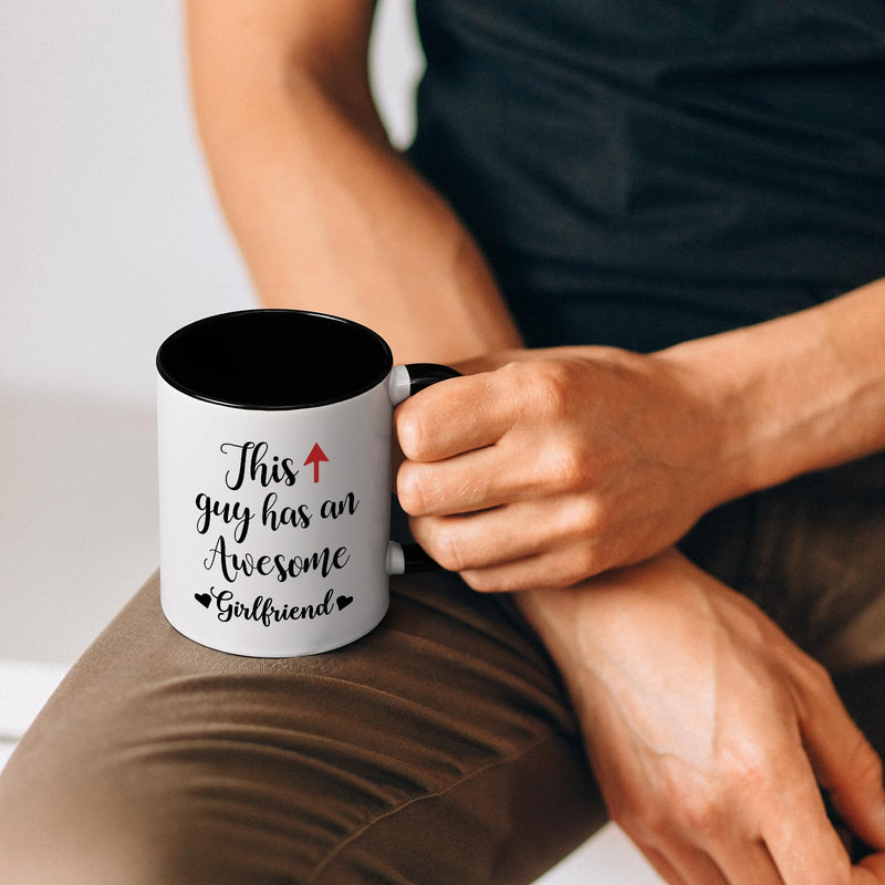 Joymaking Coffee Mugs Gifts for Him Boyfriend Valentines Gifts for Him - This Guy has an Awesome Girlfriend, Birthday Christmas Presents for Boyfriend, 11Oz Black