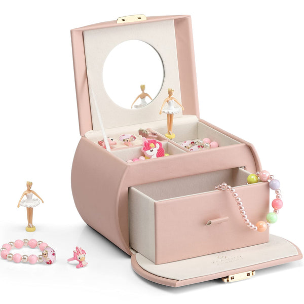 Vlando Musical Jewellery Box with Spinning Ballerina, Lockable Jewelry Case with Unicorn Sticker for Children Bracelet, Ring, Necklace, Gift for kids (Peach Pink) - Gift Guide