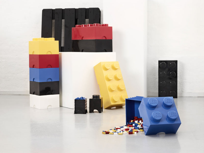 LEGO Storage Brick 4 Knobs Black - Stackable Plastic Storage Box with Lid for Kids and Adults Ideal Desk Organizer and Toy Box - 5.6L Capacity