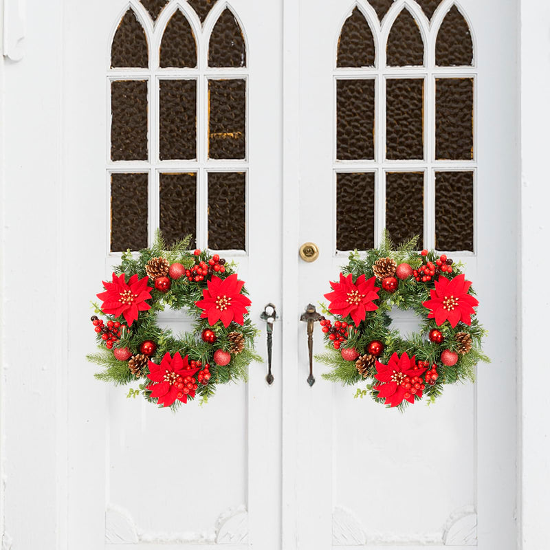 LinTimes 16 Inch Christmas Wreath for Front Door, 40cm Red Artificial Wreaths with Xmas Baubles, Xmas Flowers, Berries and Pine Cones for Fireplace Wall Window Door Christmas Outside Decoration - Gift Guide
