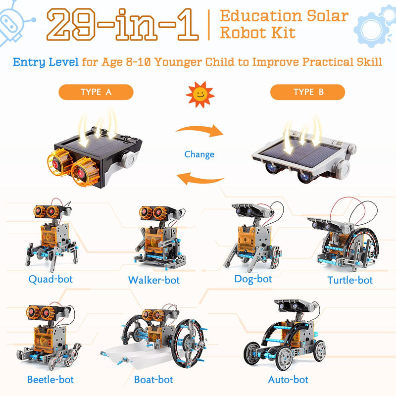 LGMCF STEM 29-in-1 Solar Robot Toys Educational Science Kit for Kids DIY Building Toy Engineering Experiment kits 205 Pcs Solar & Cell Powered Dual Drive Motor Gifts for Age 8-12 Year Old Boys Girls - Gift Guide
