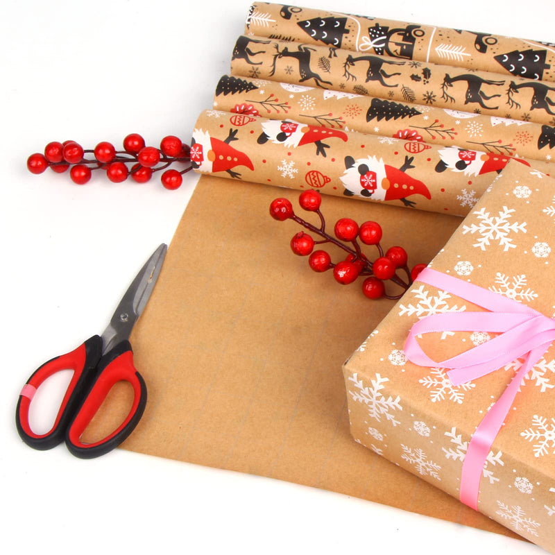VEYLIN Christmas Wrapping Paper - Kraft Paper - 5 X 3M Xmas Wrapping Paper Rolls for Gift Boxes Festival Decoration (43.2cm x 15M) - Gift Guide