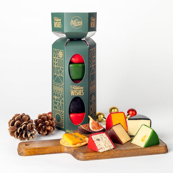 Cheshire Cheese Company | The Crackin‘ Christmas 5 Cheese Cracker Selection | Filled with 5 Waxed Cheeses, in Festive Cracker Gift Box | Decadent Christmas Cheese Gift Set for any cheese lover - Gift Guide
