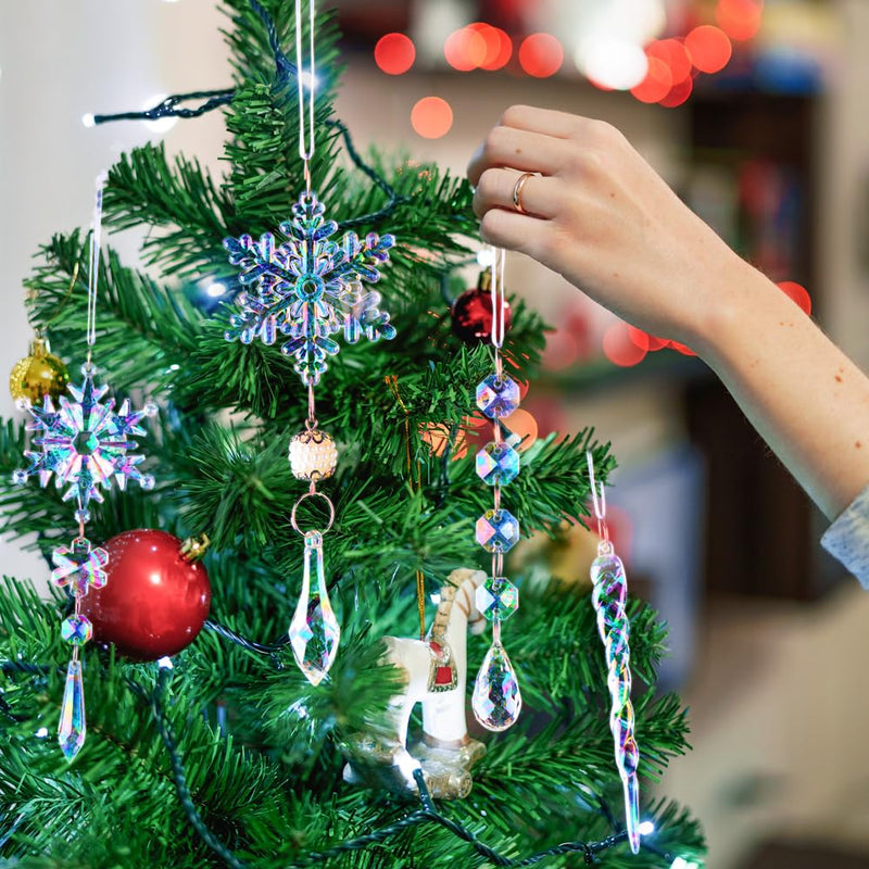 Lanpn 26pcs Christmas Decoration Crystal Christmas Tree Ornaments, Iridescent Hanging Clear Acrylic Snowflake Icicle Drop Pendants for Xmas tree Winter Outdoor Indoor Party New Year Decor Colorful - Gift Guide