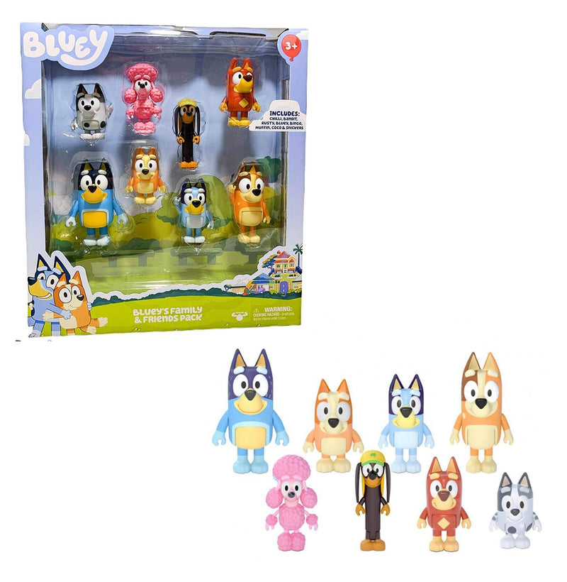 Bluey Family and Friends Figure 8-Pack: Articulated 2.5 Inch Action Figures; Bluey, Bingo, Bandit (Dad), Chilli (Mum), Coco, Snickers, Rusty and Muffin Official Collectable Toy