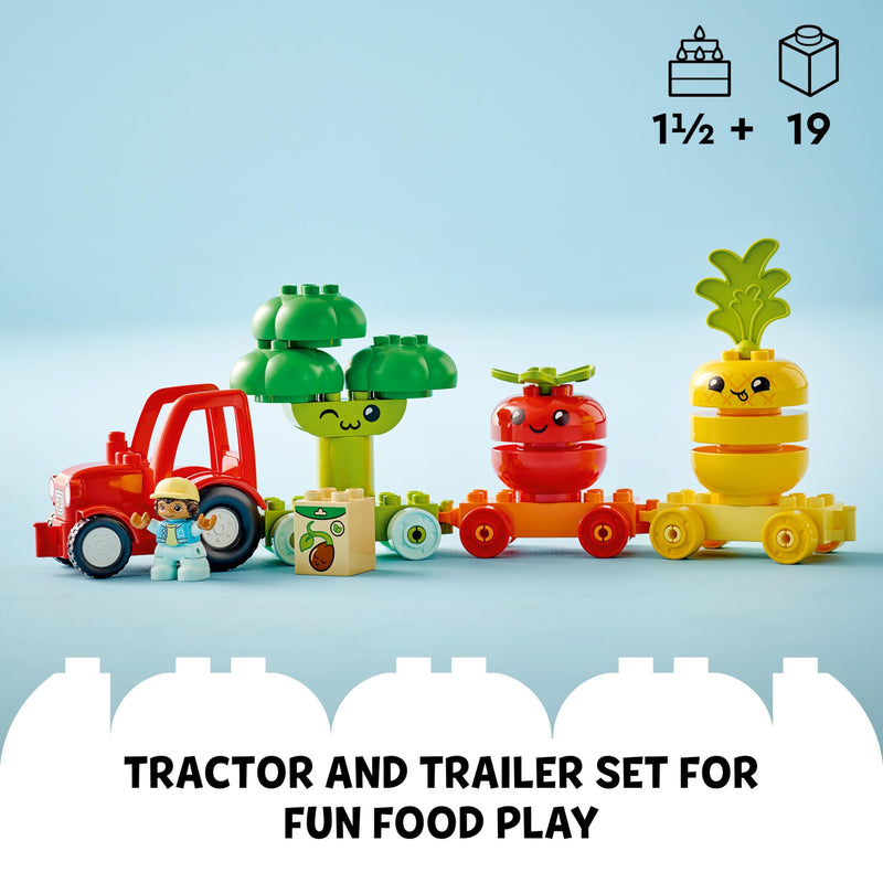 LEGO 10982 DUPLO My First Fruit and Vegetable Tractor Toy, Stacking and Colour Sorting Toys for Babies and Toddlers aged 1 .5-3 Years Old, Educational Early Learning Set