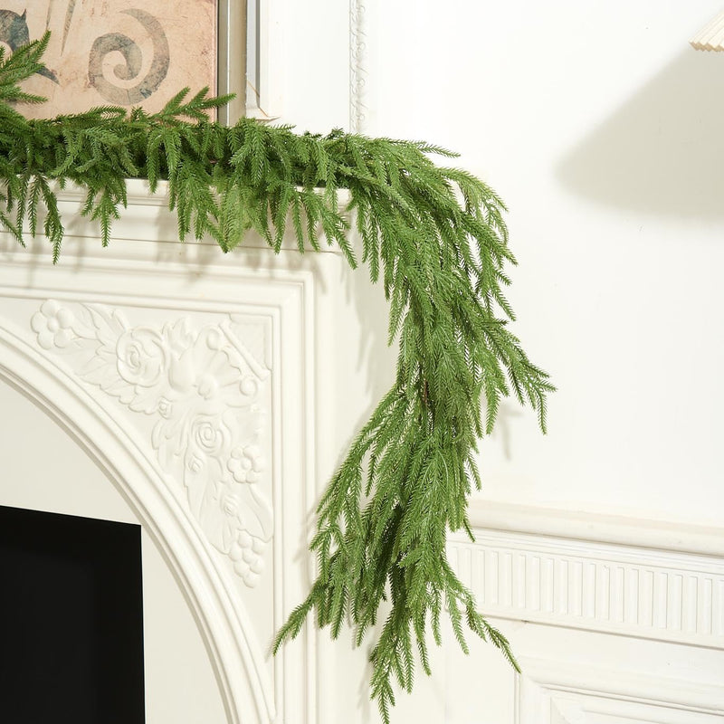 Christmas Garlands - Norfolk Pine Garland for Mantle and Staircase, Real Touch Artificial Faux Greenery Holiday Decor (1Pcs, 9 feet) - Gift Guide