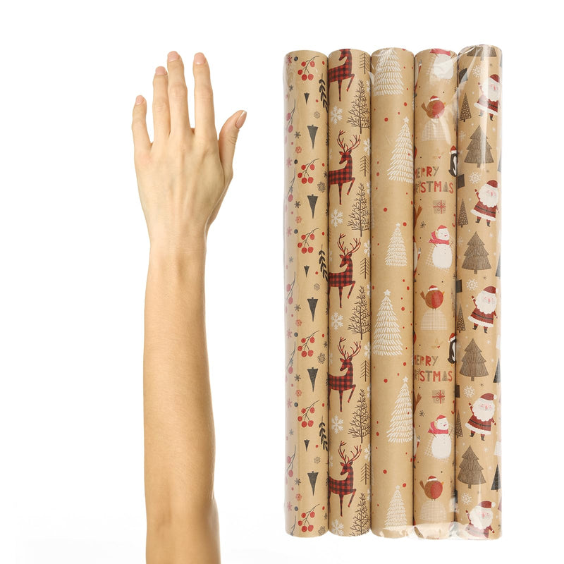 EDWINENE Christmas Wrapping Paper - 5x 3M Roll Christmas Wrapping Paper Gift Roll for Gift Boxes Gift Wrapping Christmas Decoration (43 x 15M) (Natual Kraft) - Gift Guide