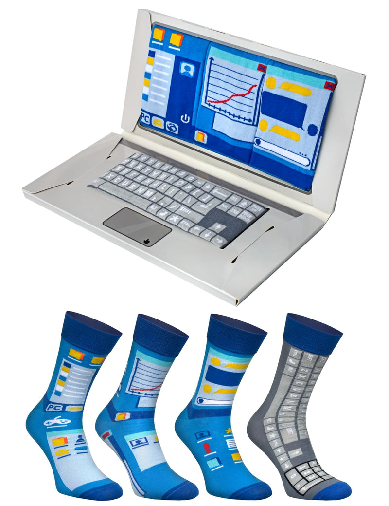 Rainbow Socks - Laptop Box Socks - Women Men Novelty Gift Socks for Programmers and IT Geeks - 2 Pairs - Size 7.5-11