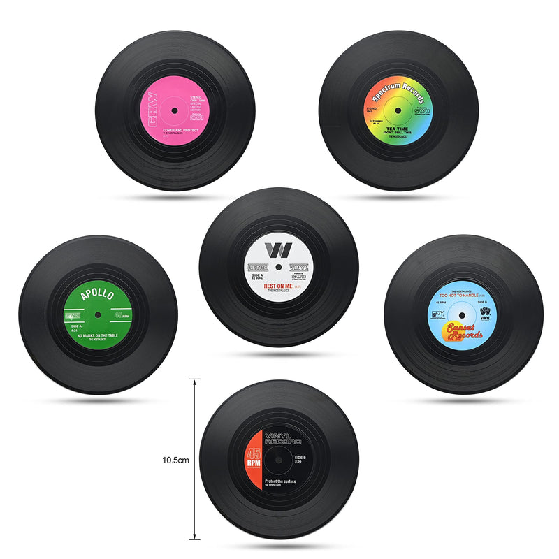 Drink Coasters Set of 6 Cup Pad Retro CD Record Mug Mat with Non-slip Tabletop Protection for Glasses Espresso/Coffee/Tea/Milk/Beer/Wine Glass Cup Home café Bar & Bistro Round 10.5cm