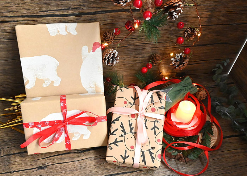 43cm *15m Christmas Wrapping Paper Roll,Topeedy Recyclable Brown Gift Wrapping Paper With Elk for Xmas Party Gifts, Birthday,Graduation,ECO-friendly Present Decorations-Elk head - Gift Guide