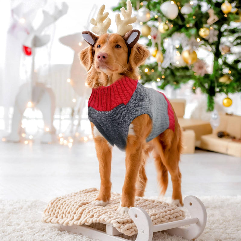 ABRRLO Dog Christmas Jumper Outfits Grey Reindeer Ugly Xmas Pet Sweater Puppy Cat Holiday Costume New Year Clothes Gift for Small Medium Large Dogs (Grey Reindeer,L) - Gift Guide