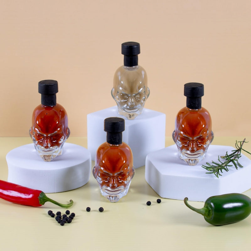 Hot Sauce Gift Set for Mens Gifts - Chilli Skull Spicy Sauce Heat Pack of 4 Different Flavour Sauce Bottle Gift with Topline Card. Christmas Gifts for Men, Stocking Fillers, Birthday Gifts for Women - Gift Guide