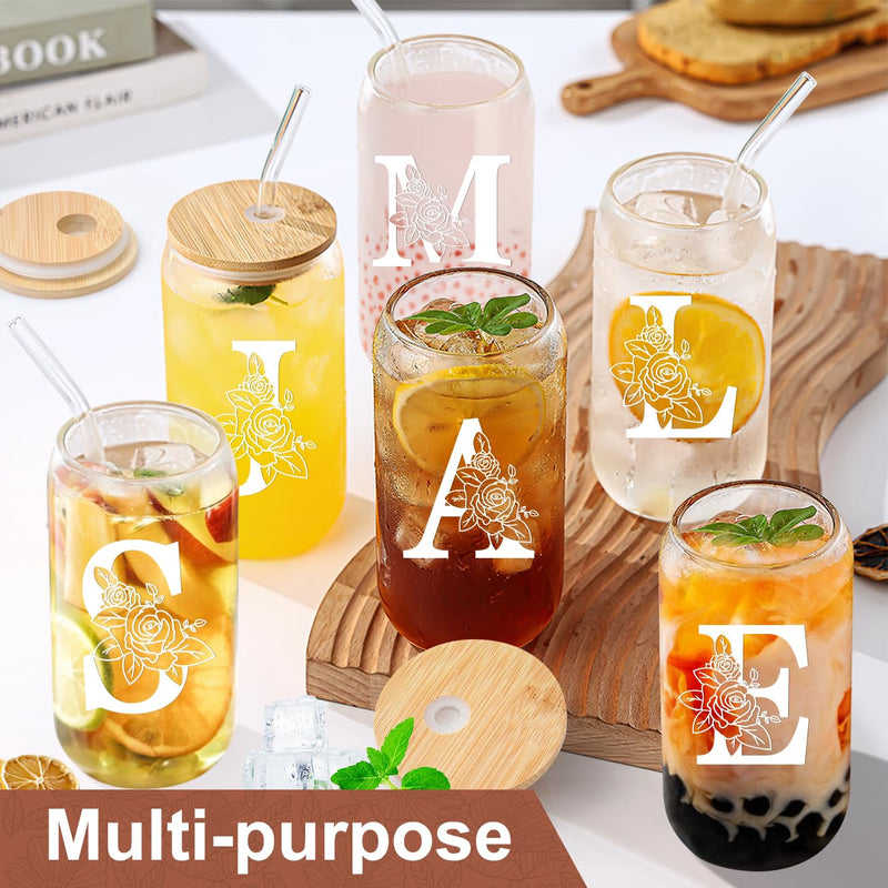 Psukhai A-Z 26 Initial Personalised Birthday Gifts for Women Girlfriend Best Friend Her Mum Sister Friendship Teacher Valentines Christmas Gifts for Dad Him Men, Iced Coffee Cup Gift with Lids Straws